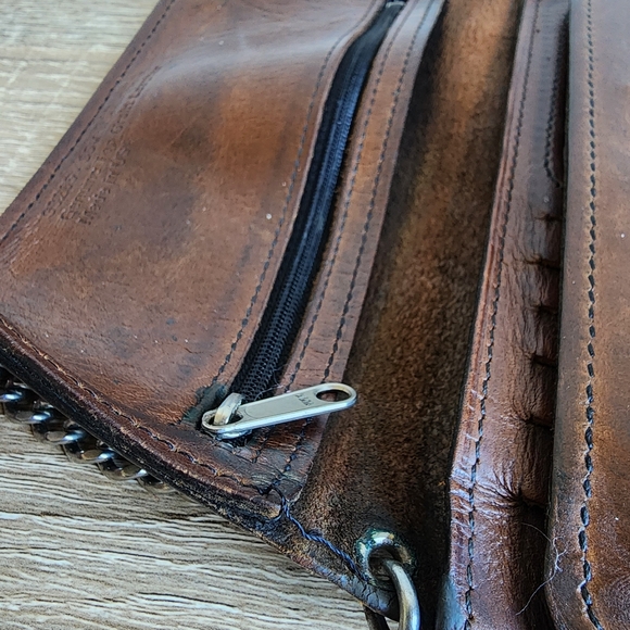 VINTAGE HARLEY DAVIDSON Motorcycle Tri Fold long Brown Leather Wallet & Chain - Picture 15 of 16